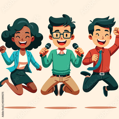 illustration of happy jumping journalists