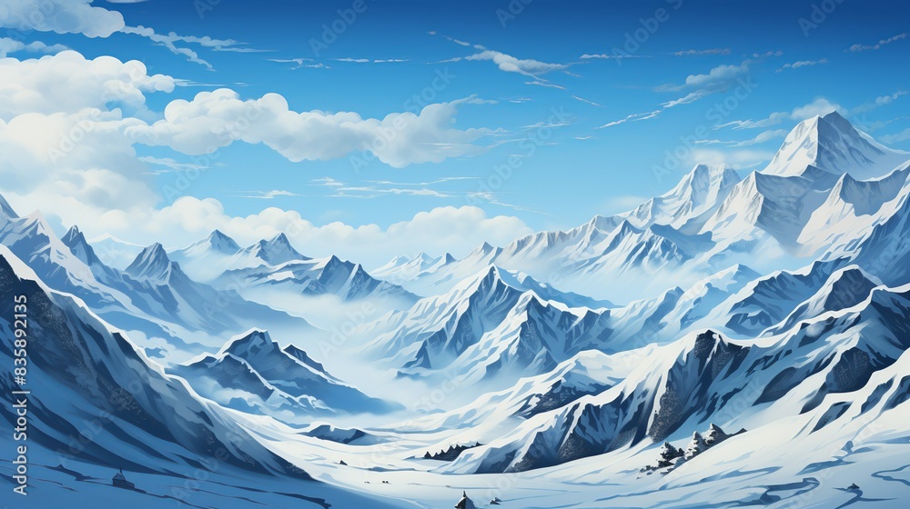 A detailed satellite image showing the retreat of snow cover in mountainous regions over several decades, indicating the impact of climate change on water resources and ecosystem dynamics. Painting A detailed satellite image showing the retreat of snow cover in mountainous regions over several decades, indicating the impact of climate change on water resources and ecosystem dynamics. Painting