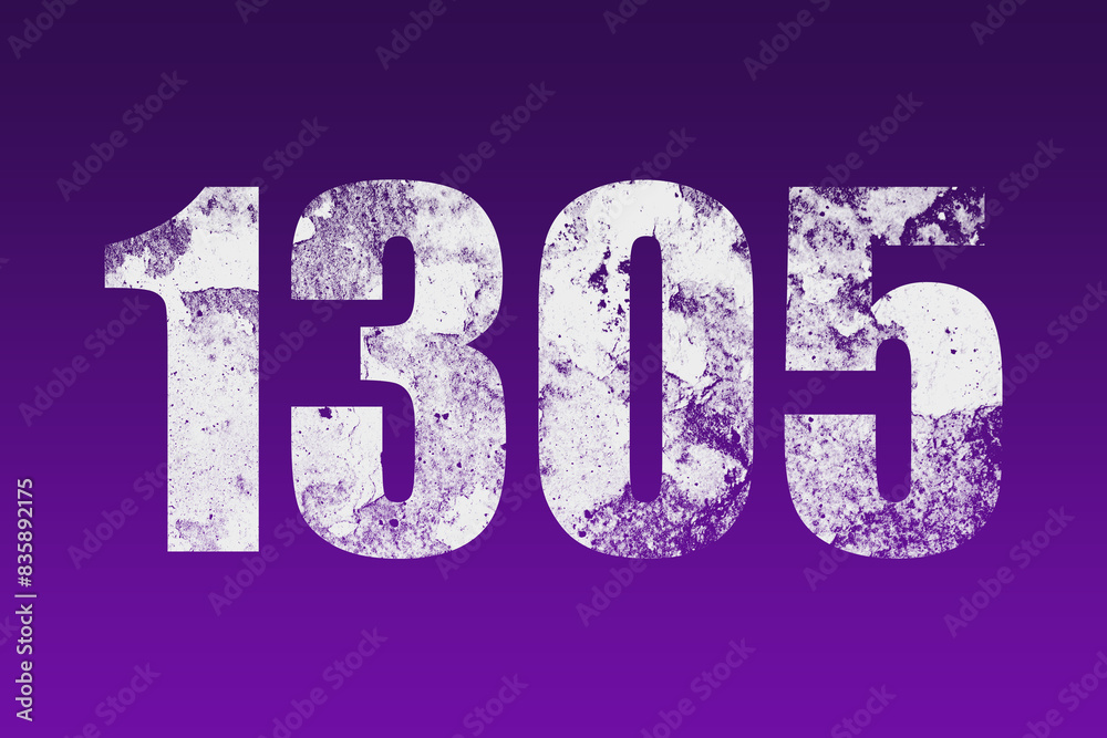 flat white grunge number of 1305 on purple background. flat white grunge number of 1305 on purple background.