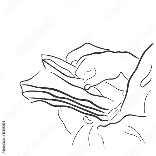 Hand drawn line art vector of a poet going through scriptures