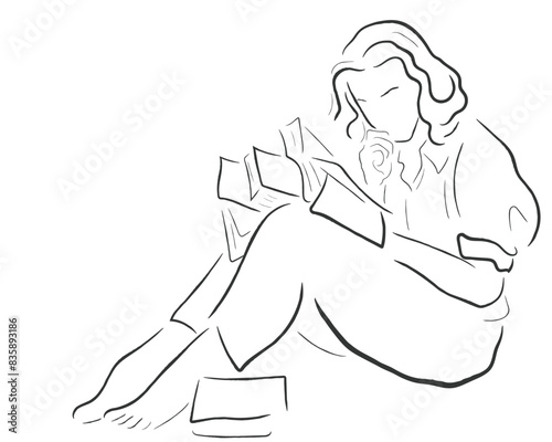 hand drawn line art vector of a vintage woman. Women of old times.