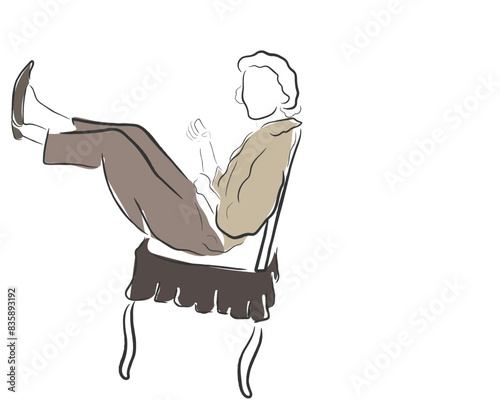hand drawn line art vector of a vintage woman. Women of old times