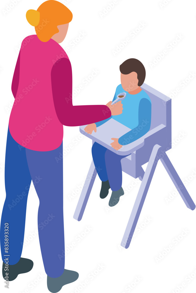 Fototapeta premium Isometric illustration of a pediatrician checking the throat of a seated child patient