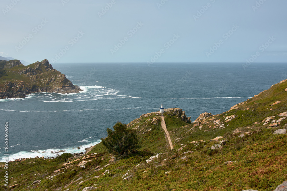 Faro de Porta lighthouse, Isla del Faro Cies Islands, Atlantic Islands Galicia Maritime Terrestrial National Park, Spain Faro de Porta lighthouse, Isla del Faro Cies Islands, Atlantic Islands Galicia Maritime Terrestrial National Park, Spain