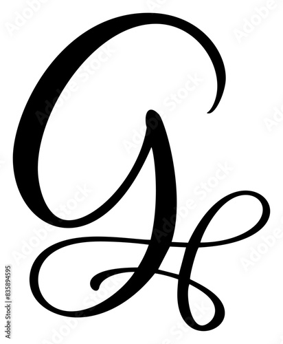 Vector calligraphy hand drawn letter G logo. Script font. Handwritten brush style