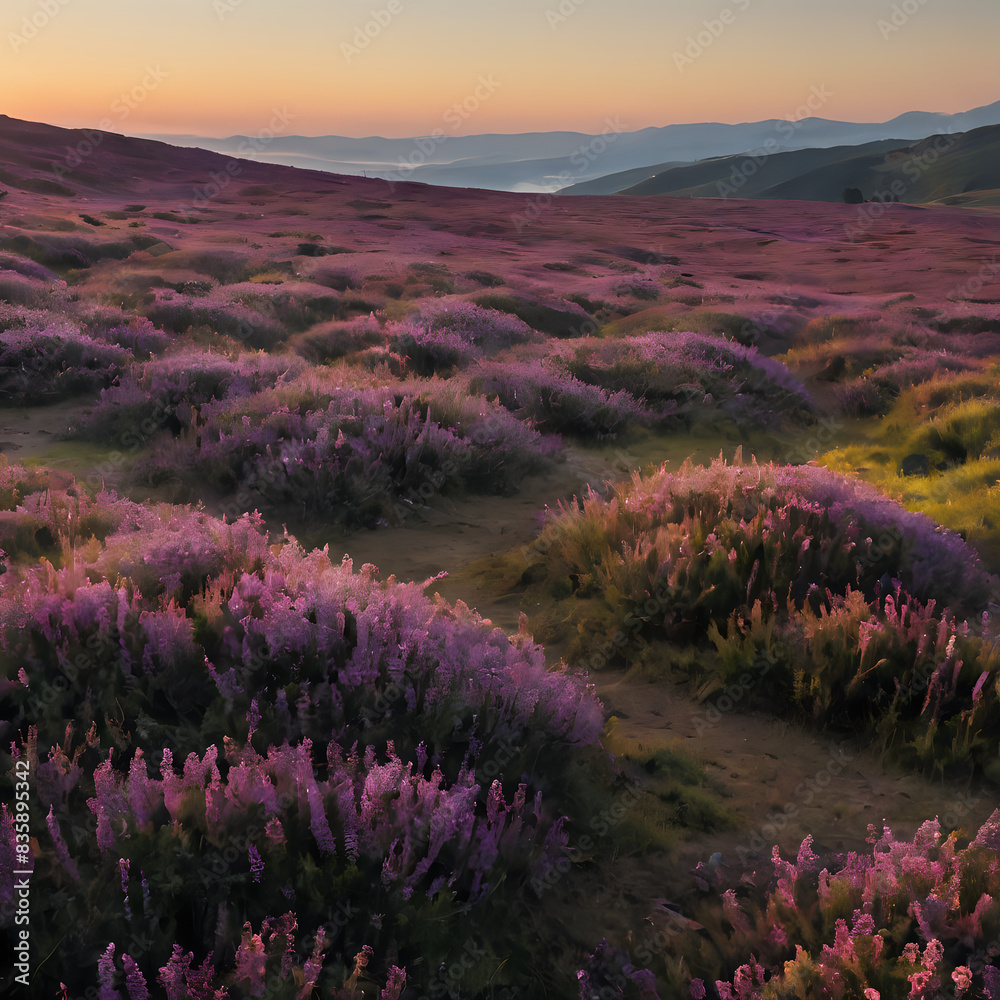Obraz premium lavender flowers in a field with mountains in the background