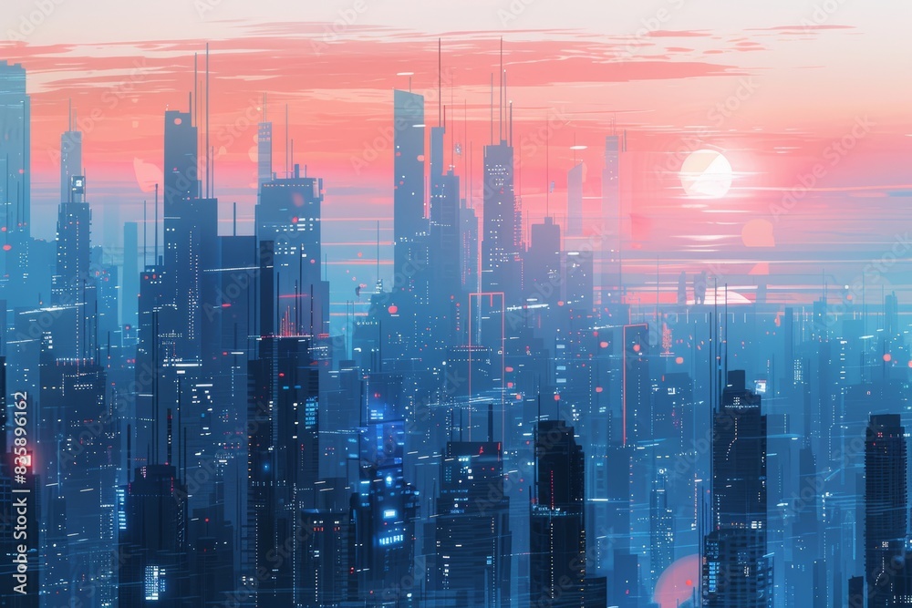 Futuristic city skyline with modern buildings showcasing innovation and progress Futuristic city skyline with modern buildings showcasing innovation and progress