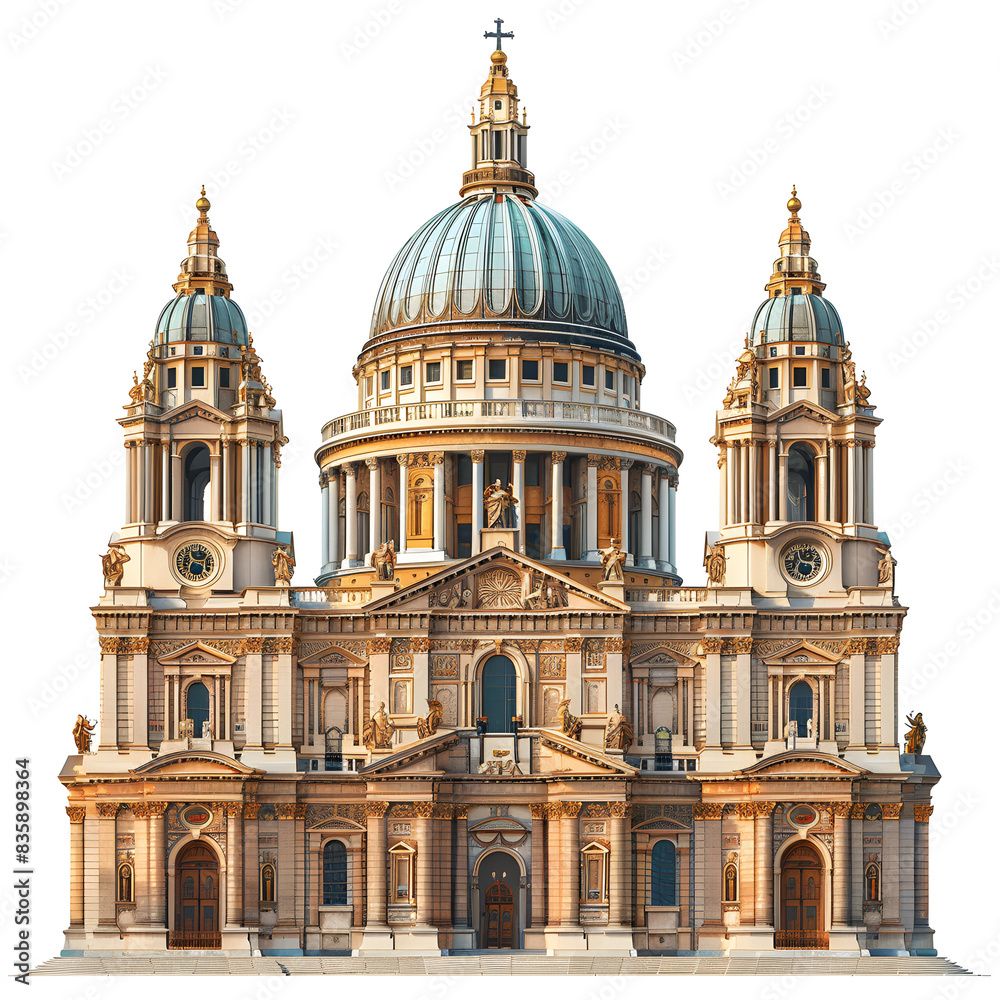 The famous st pauls cathedral of london during sunset isolated on white background, hyperrealism, png
