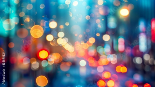 Blurry city lights at night with bokeh effect