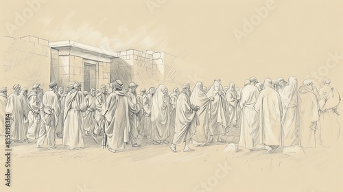 Nehemiah 13 Biblical Illustration: Final Reforms, Sabbath, Intermarriage - Beige Background with Copyspace for Inspirational Use