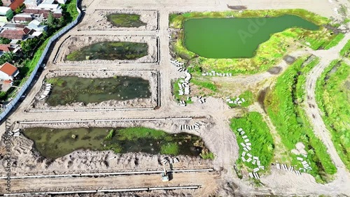 aerial view of progress of housing development on real estate land. residential land mapping. property business investment.