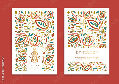 Colorful luxury invitation card design with vector mandala ornament pattern. Vintage template. Can be used for background and wallpaper. Elegant and classic vector elements great for decoration.