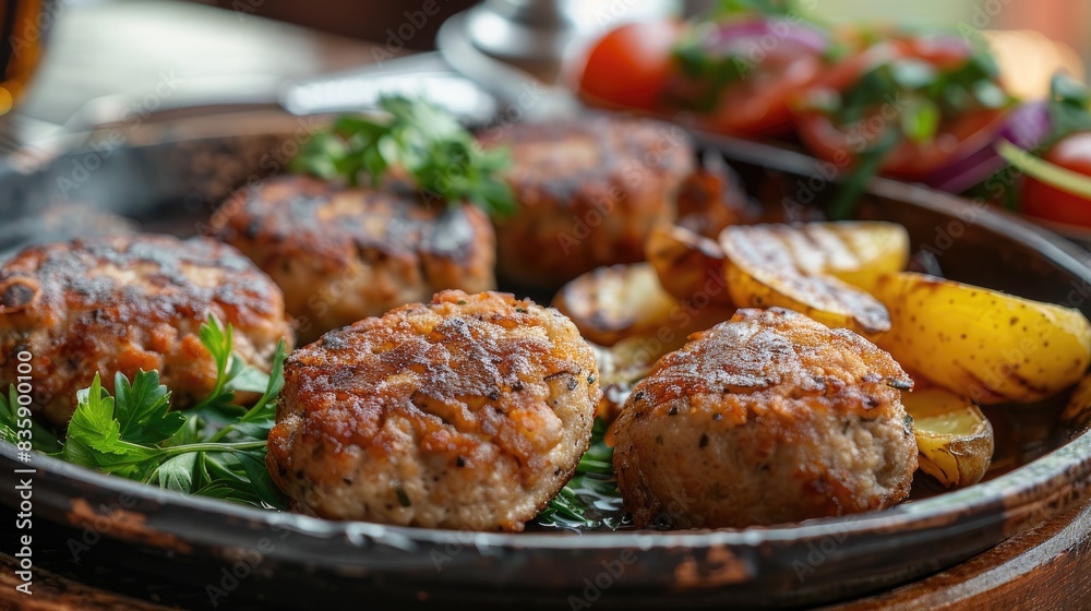 Restaurant serving cutlets alongside potatoes Restaurant serving cutlets alongside potatoes