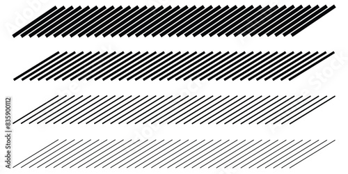 Slash line. Border with diagonal lines. Angle of tilt stripes. Black pattern of footer isolated vector on white background. Eps 10.