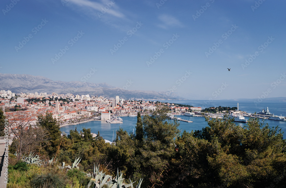 Beautiful cityscape. View of Split Old Town, Croatia. A famous tourist destination on the Adriatic sea.