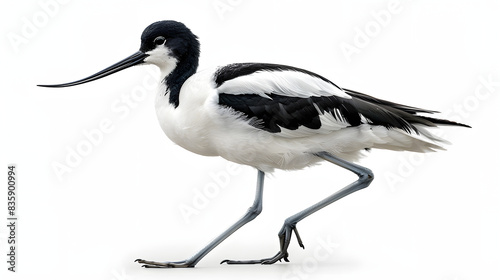 Pied avocet, recurvirostra avosetta, foraging isolated on white background, isometry, png
 photo