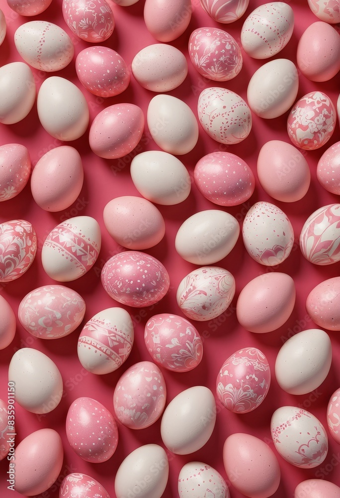Pink and White Easter Eggs on a Pink Background