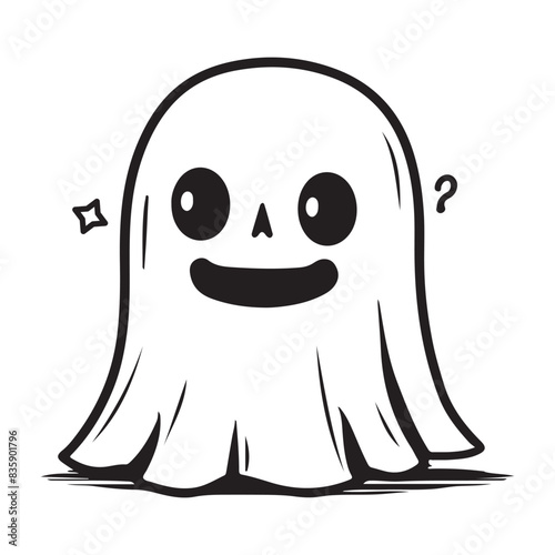 Cute ghost logo icon, black vector illustration on white background