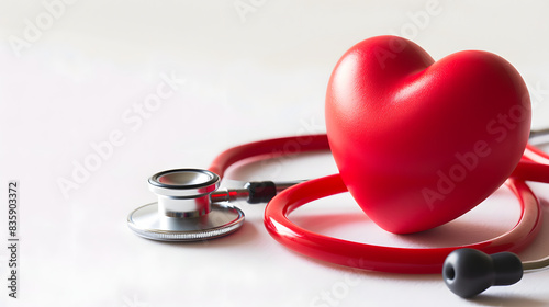 Red heart shape exercise ball with doctor physician's stethoscope isolated with clipping path on , hospital life insurance concept, world heart health day isolated on white background, png 