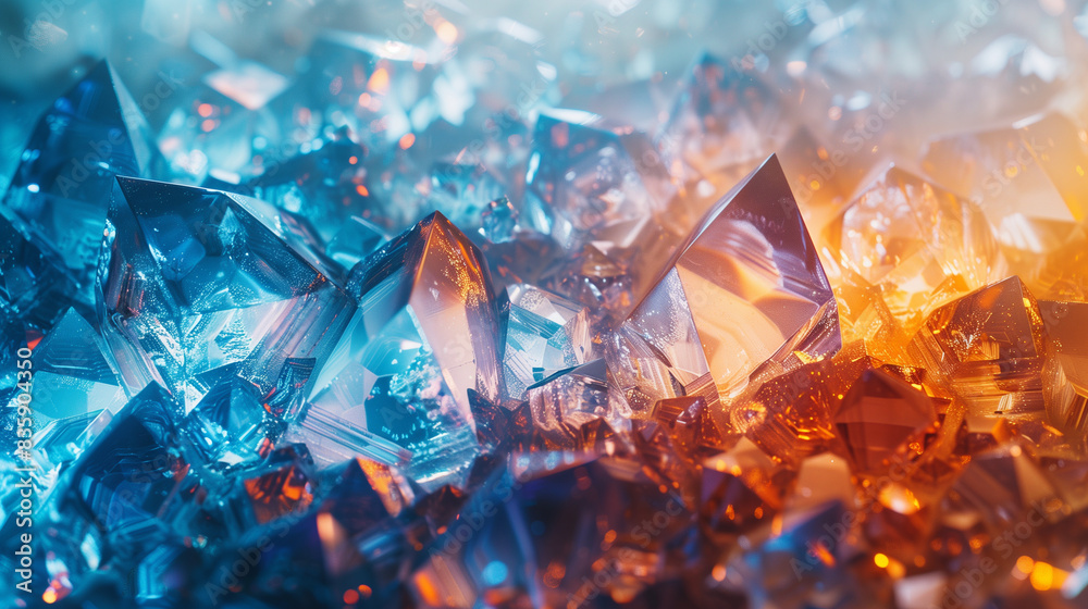 abstract crystalline background in orange and blue sparkle, vibrant, alive