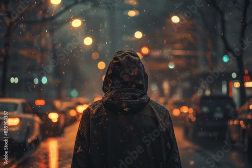 Contemplative Urban Night Scene with Rainfall © GestureShot