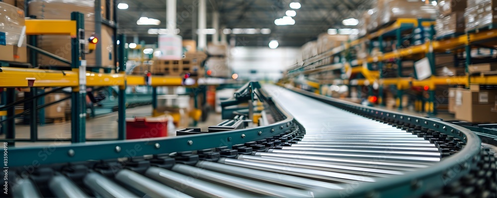 Automated Conveyor Belt System in Efficient Distribution Warehouse Enabling E Commerce Logistics
