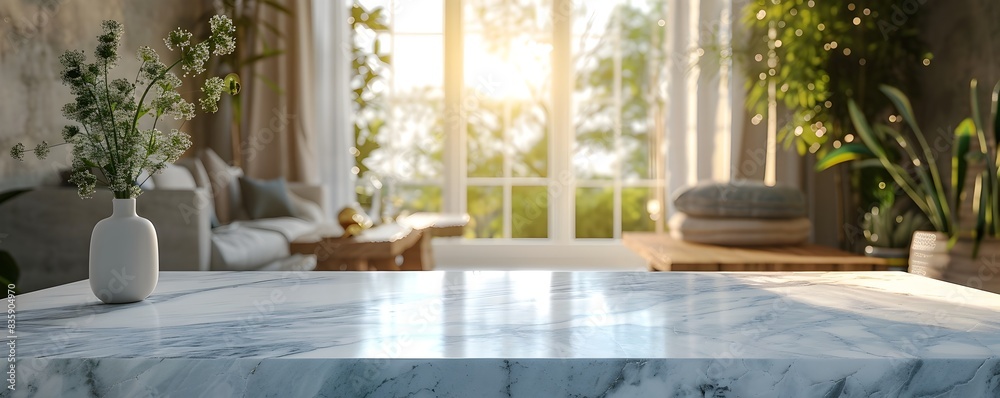 Elegant Marble Tabletop Setup for Luxury Product Showcase in Cozy Bedroom Interior Elegant Marble Tabletop Setup for Luxury Product Showcase in Cozy Bedroom Interior