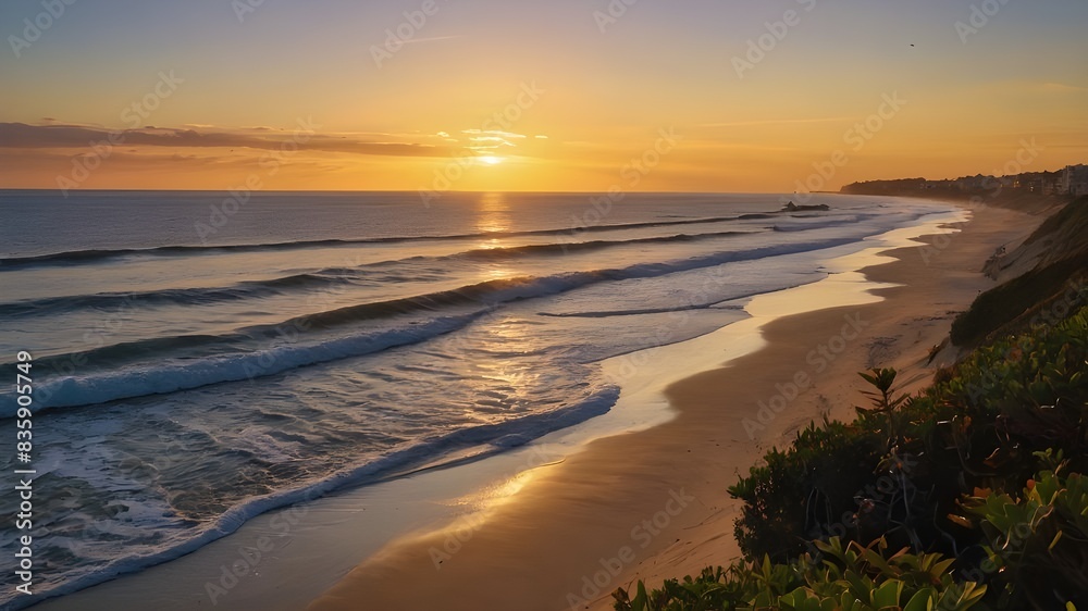 Obraz premium Sunset Haven: Coastal Retreat Dusk Delight
