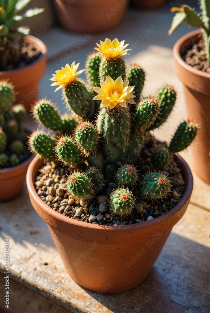 Blooming Cactus in Terracotta Pot Blooming Cactus in Terracotta Pot