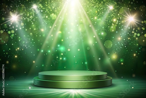 Green stage with sparkling lights and foliage.
