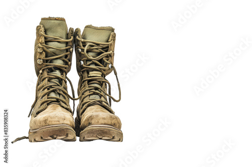 Old worn out army boots on a transparent background photo