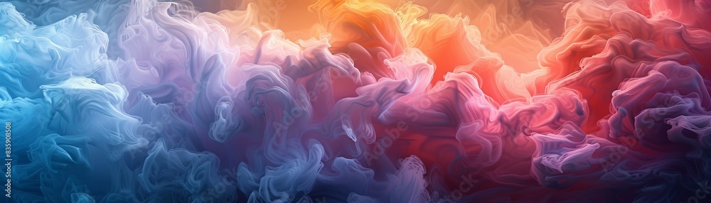 A colorful, swirling cloud of smoke with a blue, red, and yellow hue
