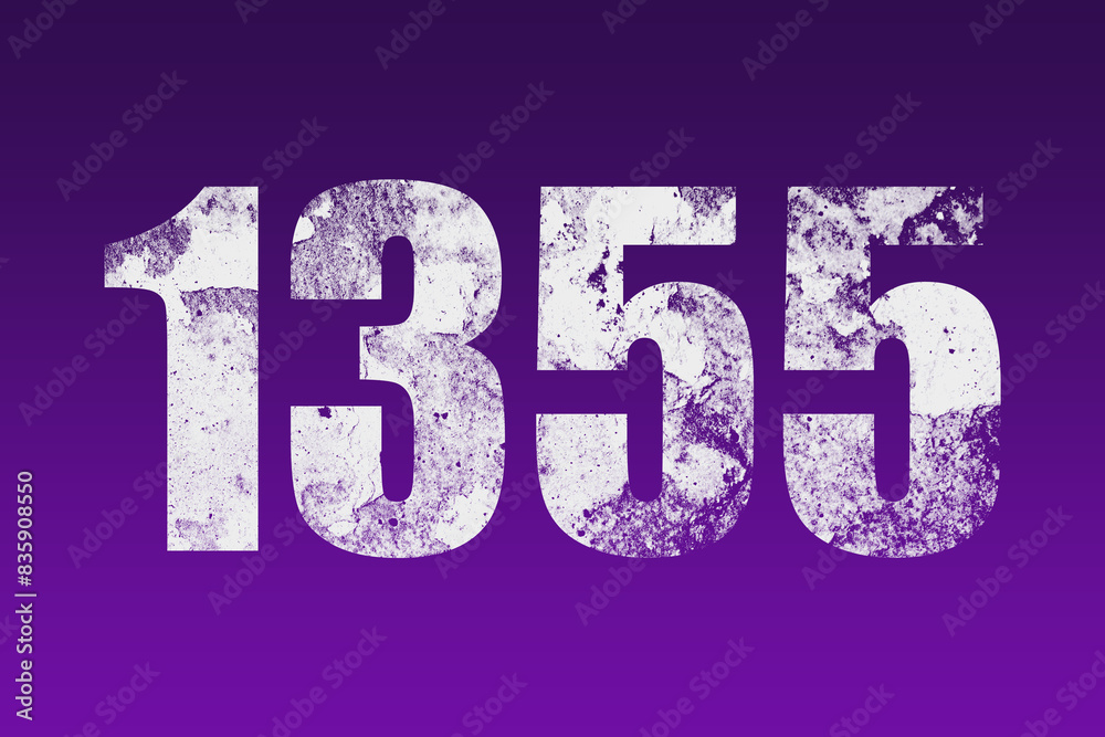 flat white grunge number of 1355 on purple background. flat white grunge number of 1355 on purple background.