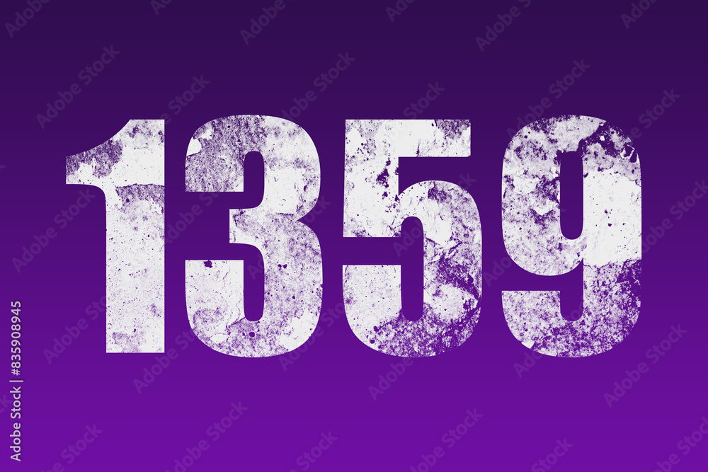 flat white grunge number of 1359 on purple background.	