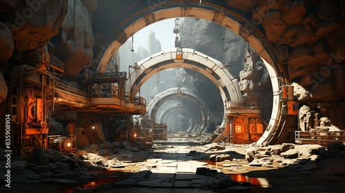 Amidst the ruins of an ancient space station drifting in the void of space, salvagers uncover lost technologies and forbidden knowledge hidden within its crumbling halls. Painting Illustration style, photo