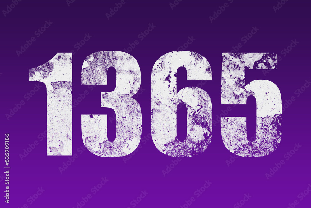 flat white grunge number of 1365 on purple background. flat white grunge number of 1365 on purple background.