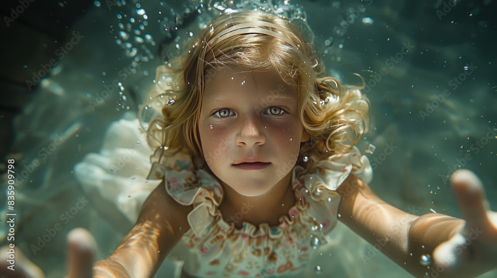 a , screaming, terrified ten year old girl sinking deep in water, screaming underwater for help,generative ai a , screaming, terrified ten year old girl sinking deep in water, screaming underwater for help,generative ai