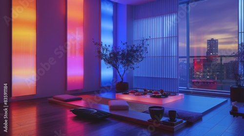 A neon-lit urban apartment with a futuristic osechi ryori spread, emphasizing the blend of tradition and contemporary living. --ar 16:9 --style raw Job ID: 6dfbee60-328e-4cb2-950c-0207e586ca56 photo