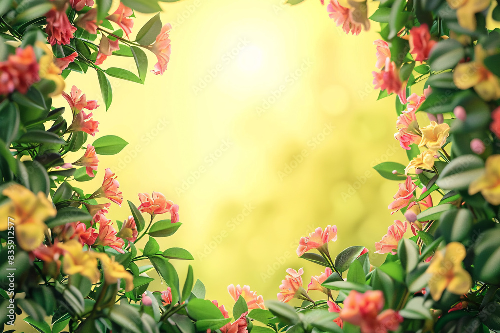 Floral frame with green leaves and branches for spring decoration Floral frame with green leaves and branches for spring decoration