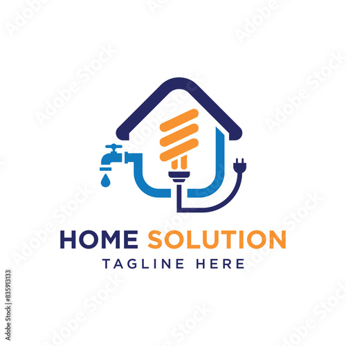 Home solutions Creative Modern logo design bulb home plumbing electric solutions