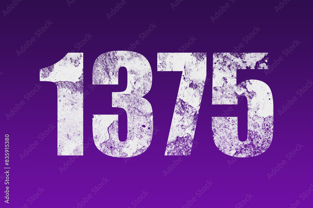 flat white grunge number of 1375 on purple background. flat white grunge number of 1375 on purple background.