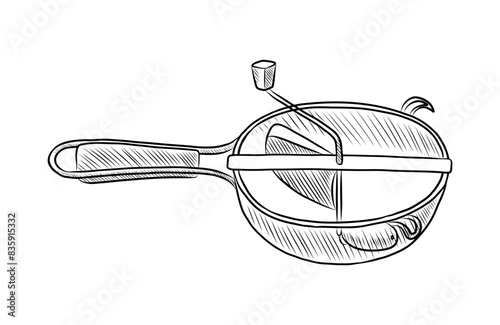 BLACK AND WHITE VECTOR CONTOUR DRAWING OF A SIEVE FOR WIPING BERRIES