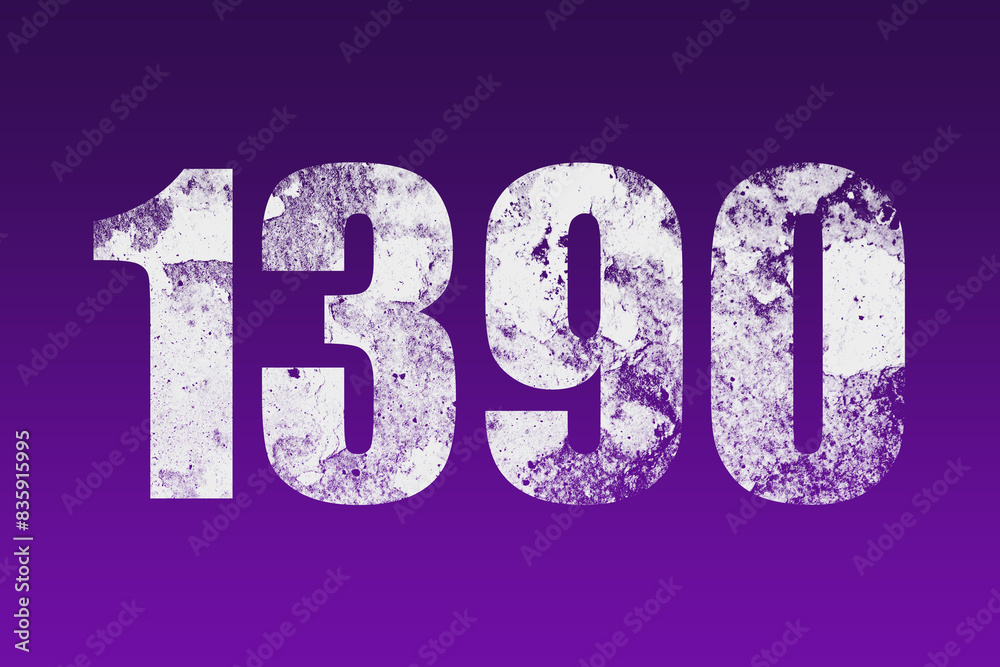 flat white grunge number of 1390 on purple background. flat white grunge number of 1390 on purple background.