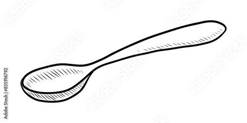 BLACK AND WHITE VECTOR CONTOUR DRAWING OF A SPOON