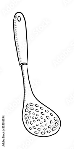 BLACK AND WHITE VECTOR CONTOUR DRAWING OF A KITCHEN SKIMMER