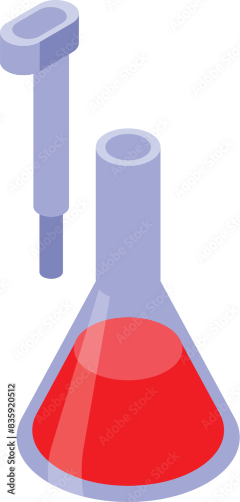 3d isometric illustration featuring a laboratory flask with red liquid and a pipette
