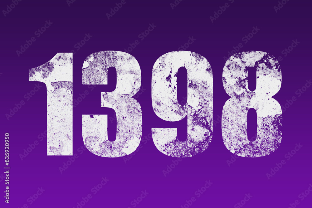 flat white grunge number of 1398 on purple background. flat white grunge number of 1398 on purple background.