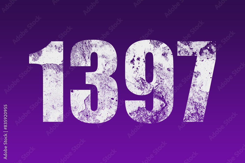 flat white grunge number of 1397 on purple background. flat white grunge number of 1397 on purple background.