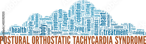 POTS Postural Orthostatic Tachycardia Syndrome word cloud conceptual design isolated on white background.