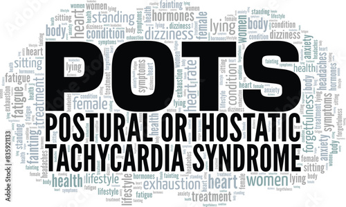 POTS Postural Orthostatic Tachycardia Syndrome word cloud conceptual design isolated on white background.